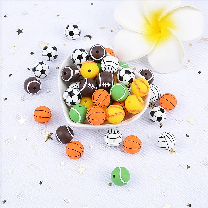 15 мм Силиконовые печати из бисера браслет спортивные BPA бесплатно ребенка при прорезывании зубов круглый шар DIY аксессуары США склад Прорезыватель для зубов бусины