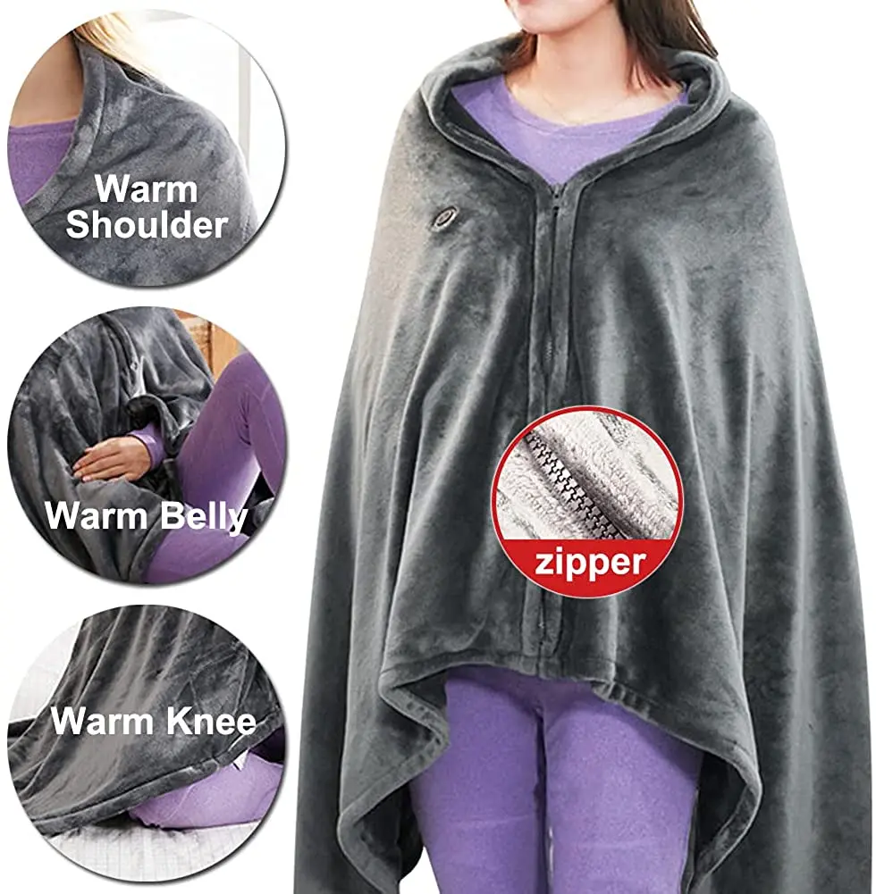 Women Rechargeable USB Heating Shawl Blanket Warming Battery Heated Wrap Cape And Blanket Winter Soft Coral Fleece Heated Shawl