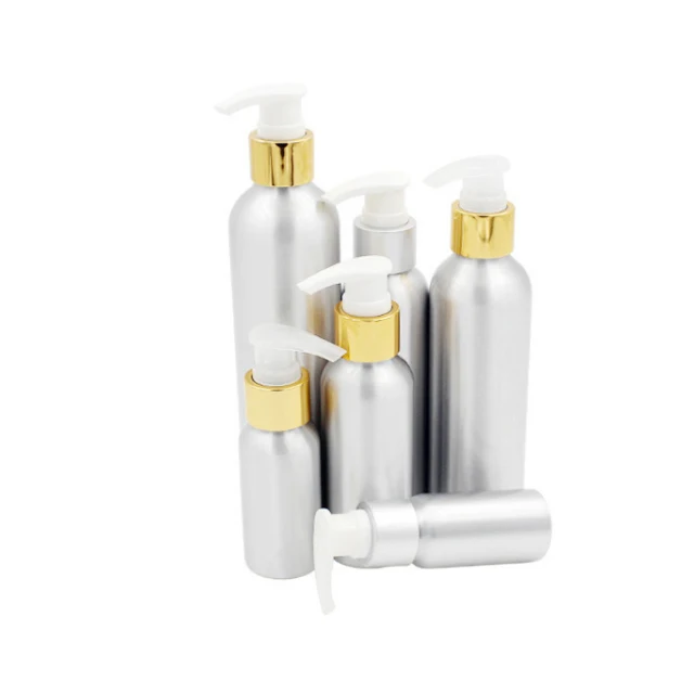 
Hengjian 30ml 50ml 100ml 120ml 150ml 200ml 250ml 500ml Aluminum Shampoo Shower Gel Container With Gold Silver Lotion Pump Bottle 