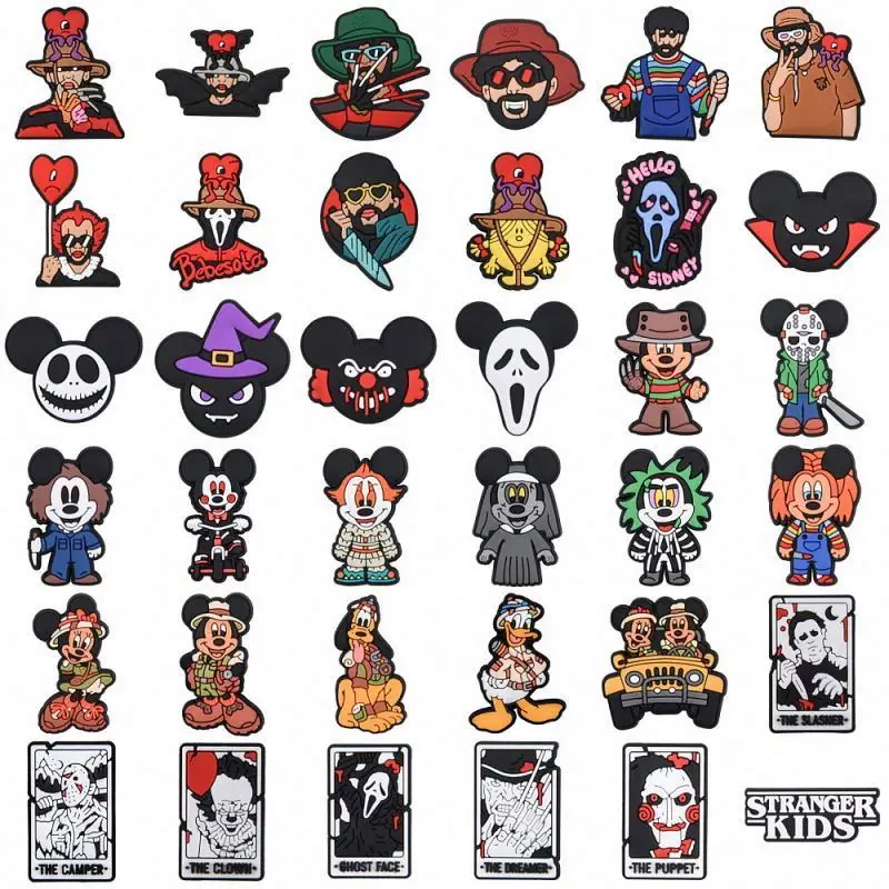wholesale custom PVC shoe accessories horror cartoon figure Shoe Buckle charms decoration fit girl kid Sandals Bracelets