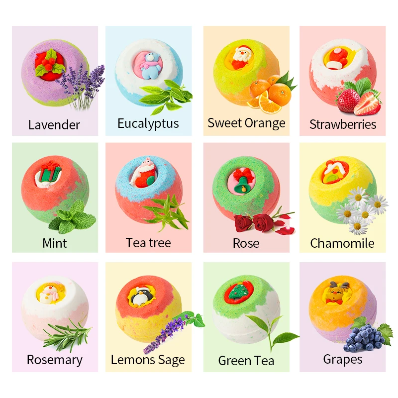 Customized Bath Bomb Mold Foot Soak Bubble All Natural Handmade Organic Baby Care Christmas Bath Bomb Set With Toy Inside