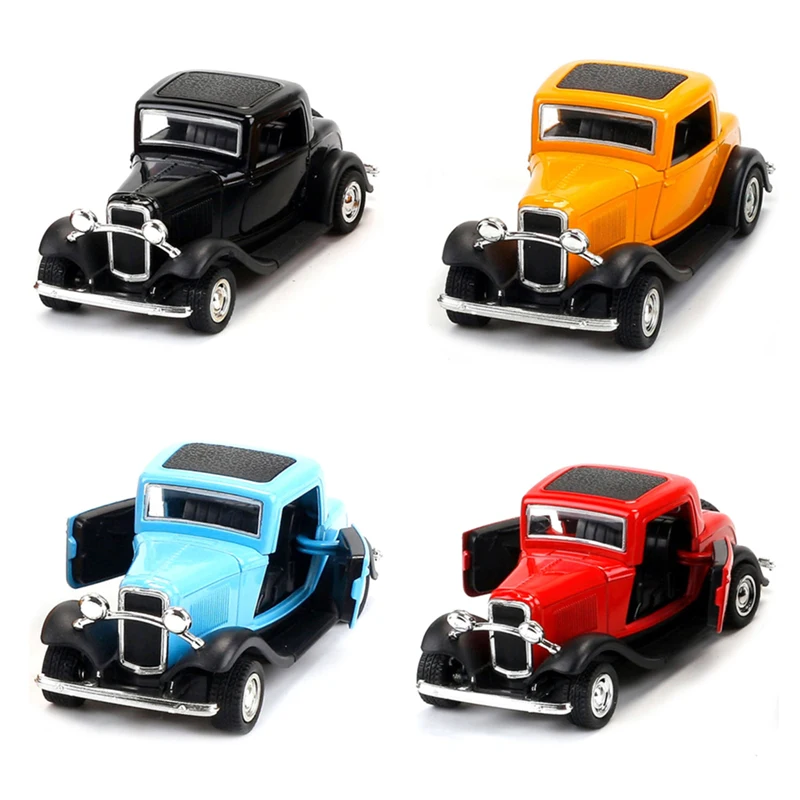 Classic Metal Model Car Toy Pull Back Open Doors Diecast Cars 1:32 Alloy Vintage Vehicle Toys Collection