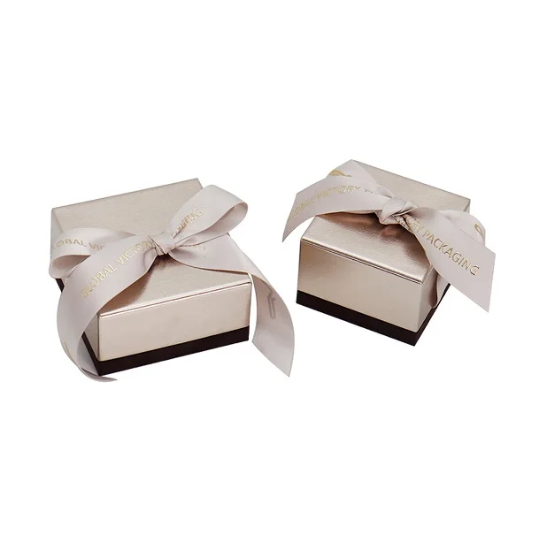 Custom rose gold ribbon closure printing logo gift packaging high quality paper jewelry box