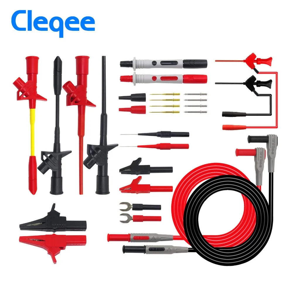 Cleqee P1300 Series Replaceable Multimeter Probe Probes Test Hook&Test Lead kit kits 4mm Banana Plug Alligator Clip Test Leads