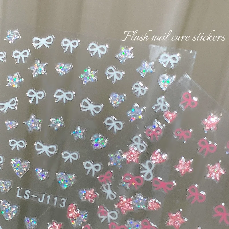 Nail jewelry three-dimensional heart relief sticker 2024 new dopamine bow graffiti back glue nail decoration