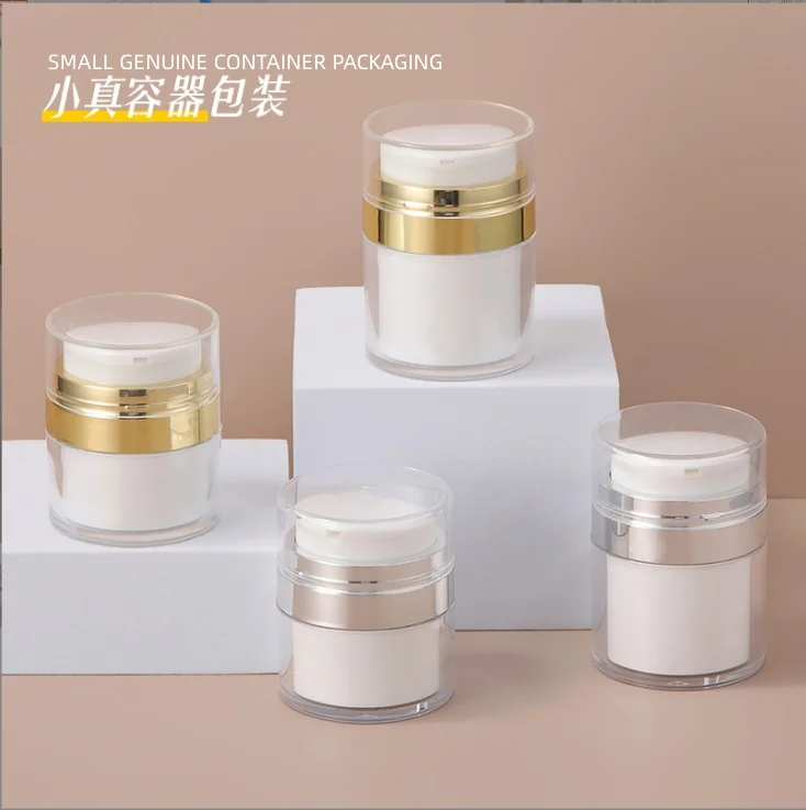 Customs logo 15g 30g 50g 80g 100g press type vacuum cream bottle travel portable airless jar face cream bottle