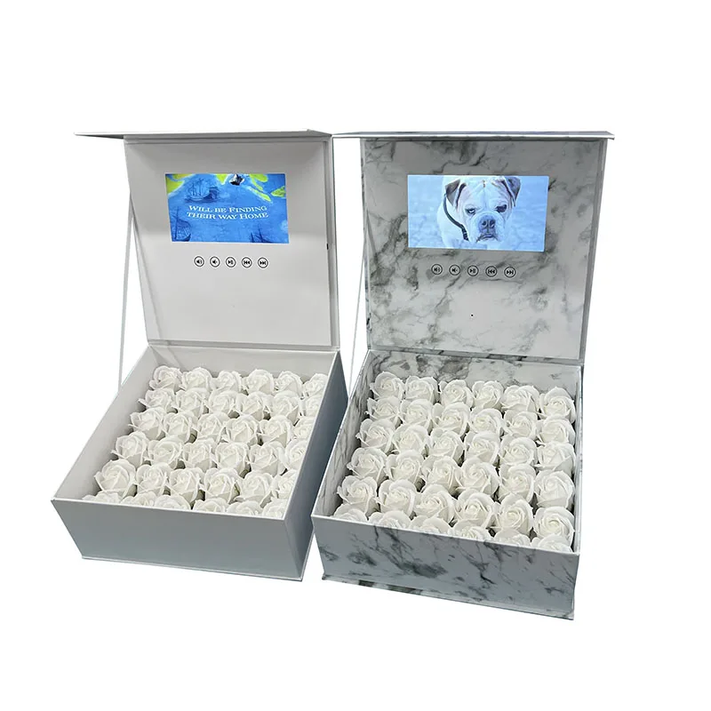 Презентация маркетинг 7 дюймов Lcd видео-поздравительная открытка подарок цветочная упаковка коробки Ювелирное кольцо ЖК-экран видео брошюра коробка