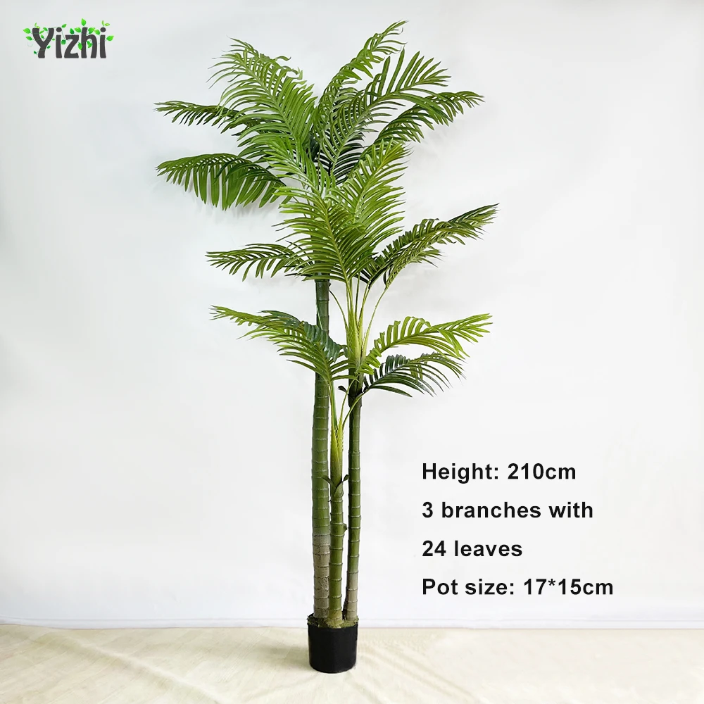 Artificial palm tree 3 branch natural feel faux ornamental bonsai Areca catechu palm trees silk plant in pots