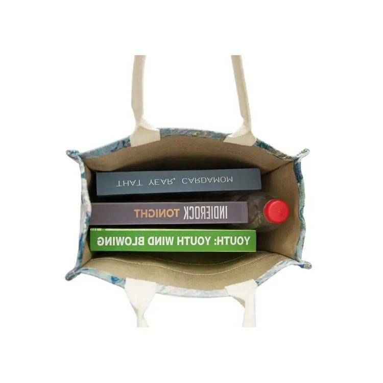 Hot Sell Extra Large Waterproof Customized Cotton Rope Handles Canvas Women Blue Print Bag