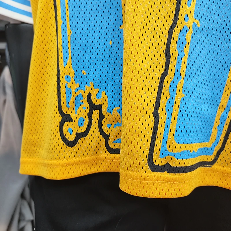 YSJY wholesale luxury screen print shirts cropped tee hip hop streetwear mens mesh jersey oversized heavyweight tshirt