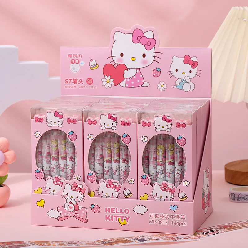 Kawaii Sanrion шариковые ручки для прессования Оптовая Продажа Аниме картонные канцелярские принадлежности Hallokitty стираемые синие