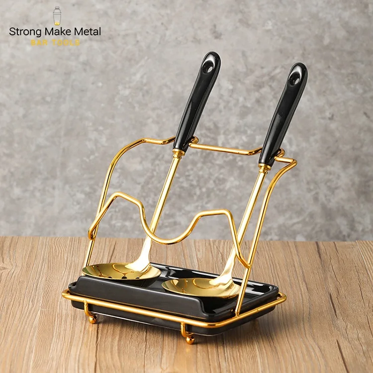 New arrival Gold stainless steel 304 Korean hot pot soup slotted spoon long handle large household Spoon rest with lid holder