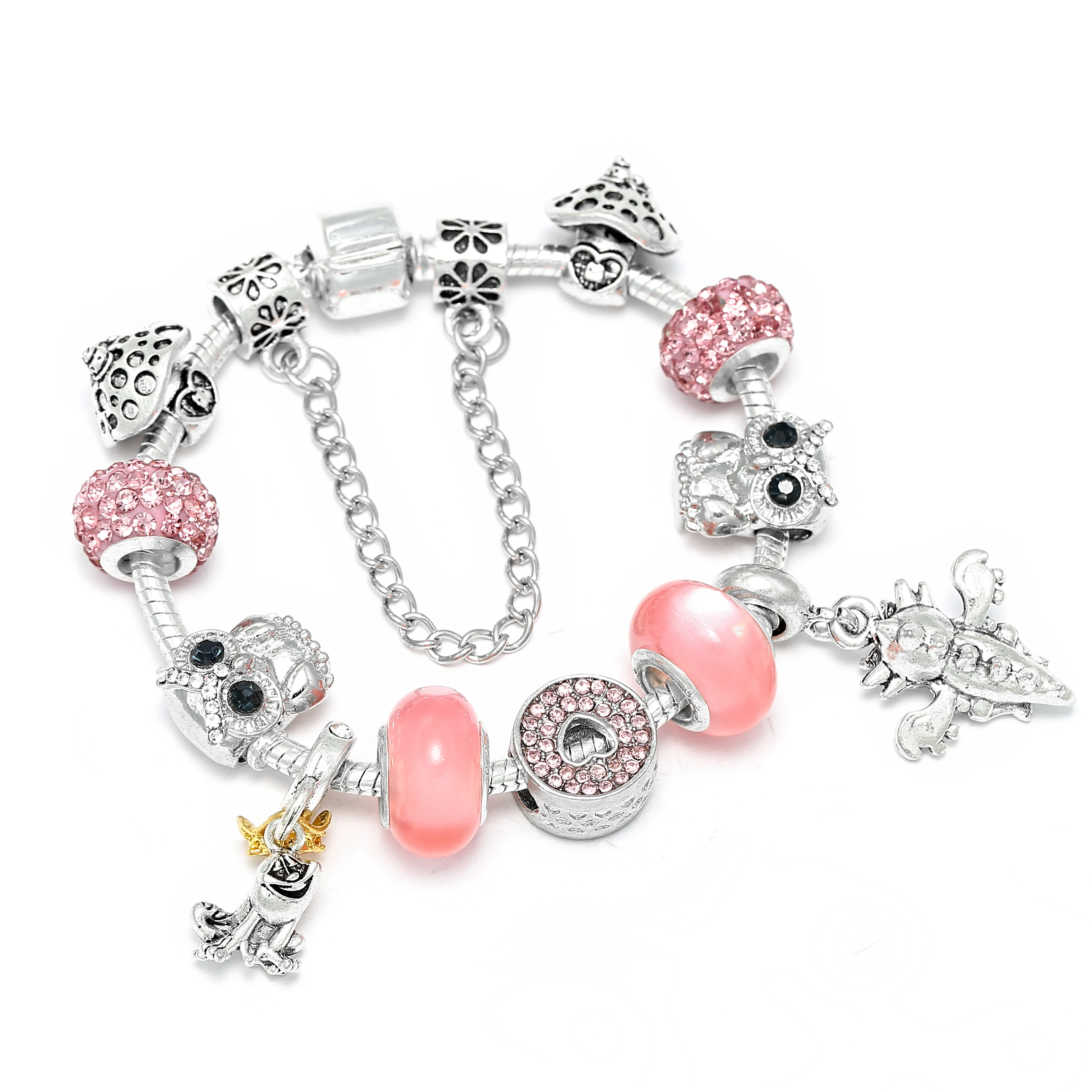 2021 New Arrival Crystal Rhinestone Large Hole Beads Flower Pendant Bracelet Clear Crystal Beads Heart Tower DIY Charm Bracelet