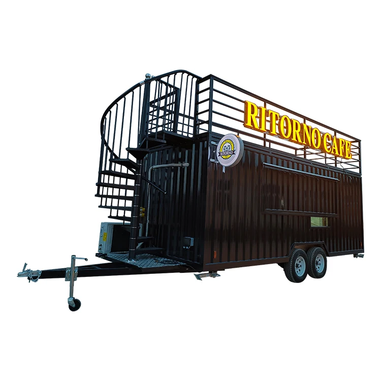 Brand new prefab container house on wheels towing movable large kitchen shop container trailer