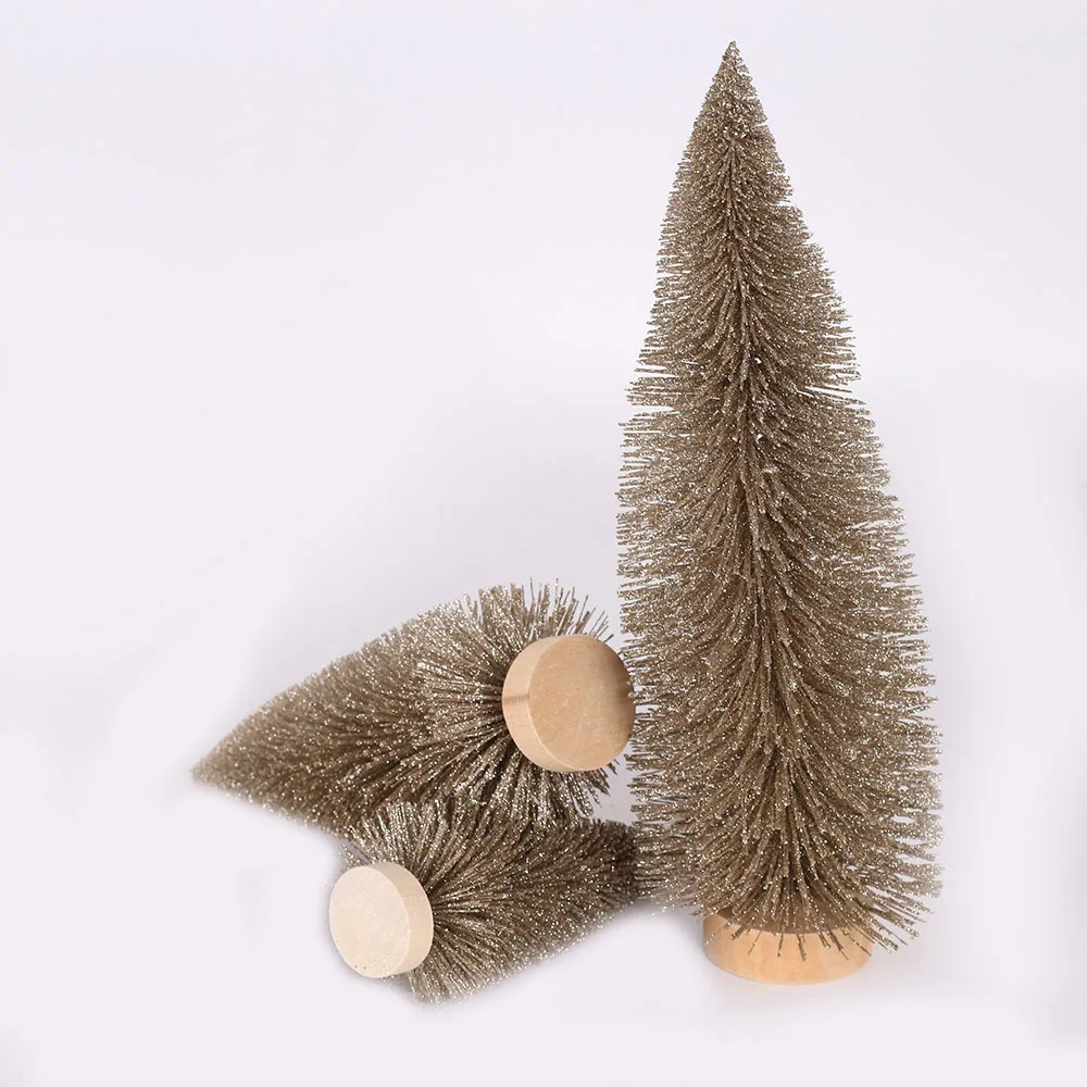 Mini Sisal Trees Artificial Small Christmas Trees Bottle Brush Brown Wood Table Top Tree Craft for Christmas Decoration
