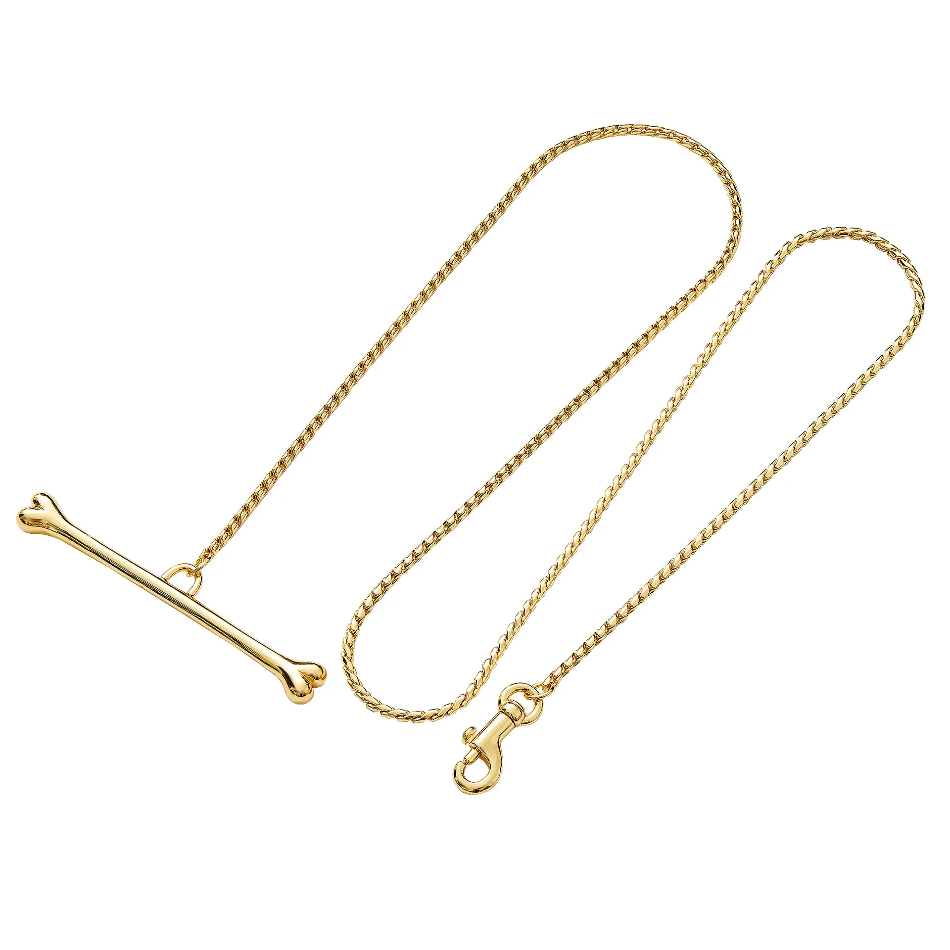 LEADON 2022 New Golden Dog Chain Stainless Steel Cuban Chain Encryption Dog Collar Necklace Pet Dog Bone Snake Chain Leash