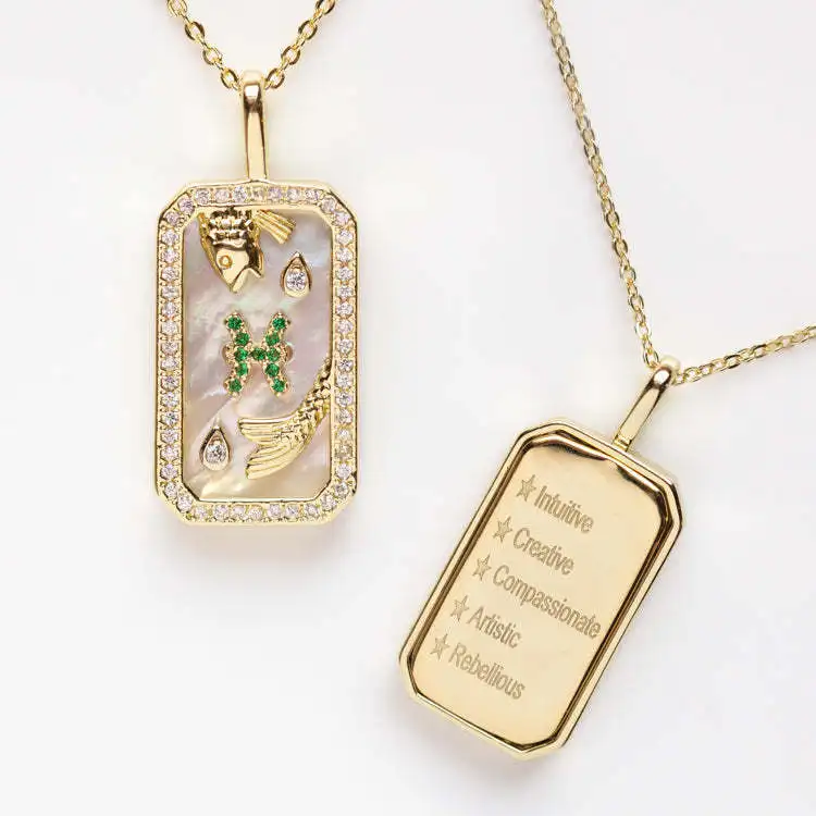 Fashion Stainless Steel 2024 Crystal Zircon Tarot Card Gold Filled Zodiac Jewelry Wholesale Zodiac 18K Necklaces For Women
