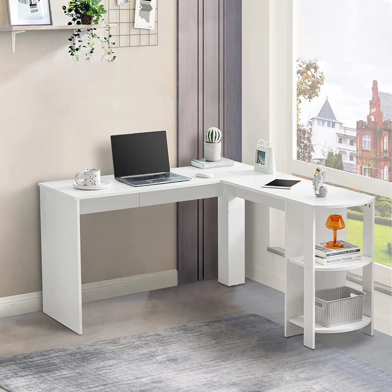 Simple L-type Study Office Computer Desk Wooden L-Shaped Computer Desks Home Office PC Study Writing Table With Storage Shelves
