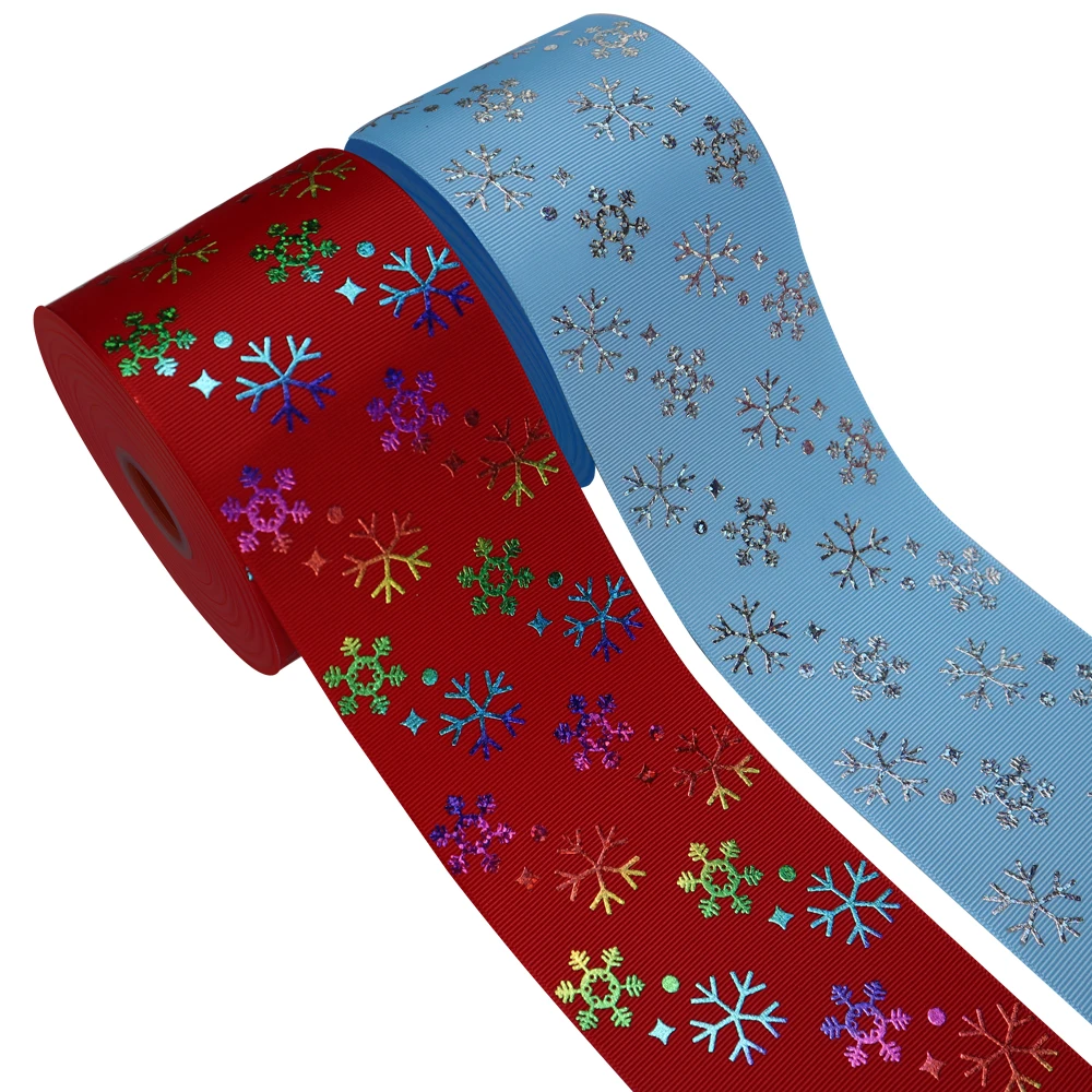 christmas decorations foil printed snowflake grosgrain ribbon