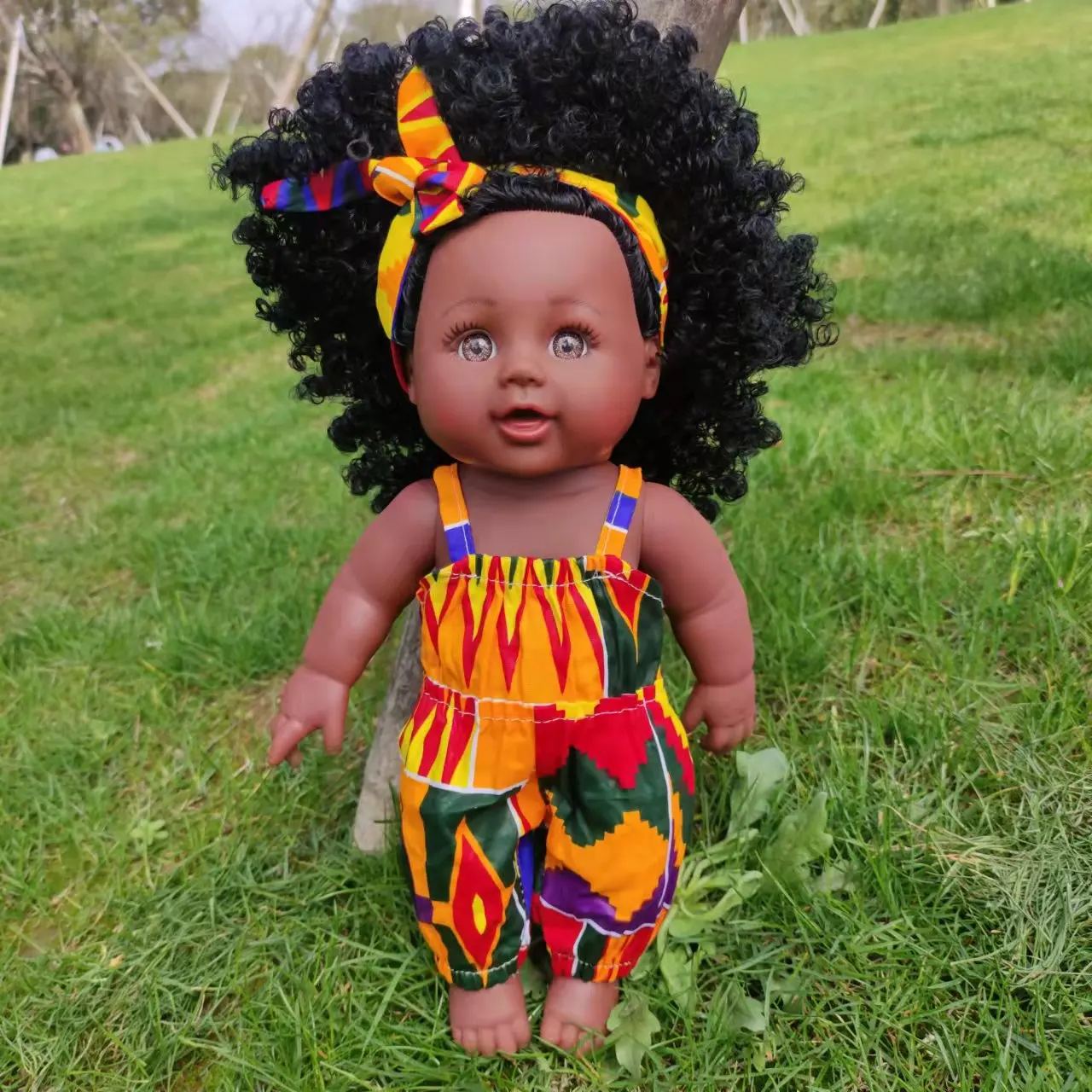 12 inch popular afro curly hair african black skin doll