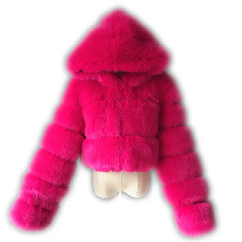 Brown fur coat candy color hood corp fur jacket cheap wholesale custom logo faux Fur Jacket