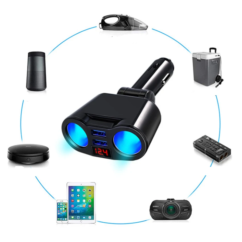 Display Auto-ID Aluminum Alloy Case Metal Dual Port Smart USB Car Charger