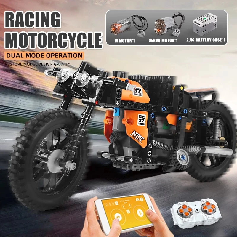 23005 RC Motorbike MOC-17249 App Control Fast Motorcycle Model Building Blocks Bricks Kids Christmas Gifts