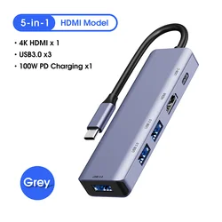 5 in 1 USB C Hub Laptop Docking Station with 4K HDMI 2 USB 3.0 Port 100W Power Delivery for MacBook Pro iPad Pro