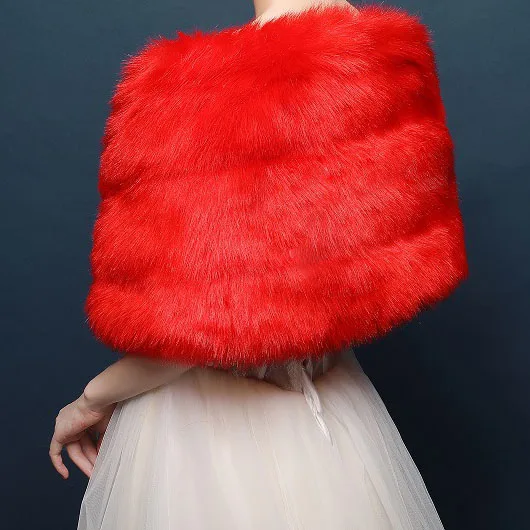 
Jtfur Winter warm bridal wedding dress thick waistcoat cloak red furry fur shawl 