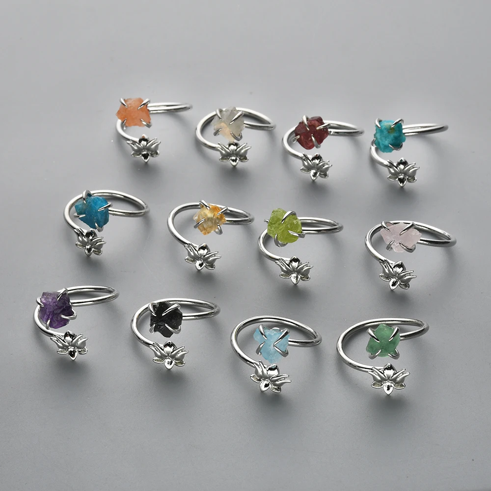 ZS0488 позолоченное регулируемое Лотос Исцеление Кристалл Ювелирное кольцо настоящий камень