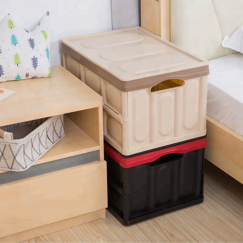 Reusable Collapsible Plastic Car Trunk Storage Box Organizer Folding Crates with Reflective Sticker,Waterproof Bag,Lid