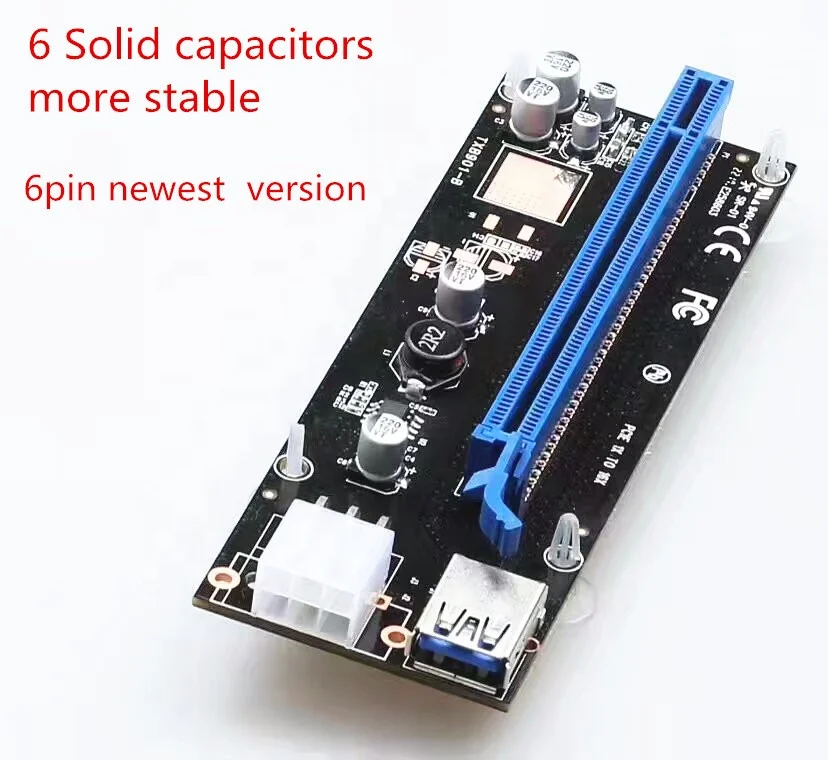 Новая версия 6 твердых конденсаторов PCIE Райзер 4Pin 6 pin PCI-E Райзер карта 1X до 16X к USB 3,0 адаптер PCI Райзер