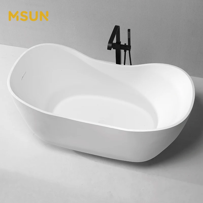 MSUN B070 Freestanding round design Bathtub Matte Bathroom Bathtubs Solid Surface Stone Bath tub