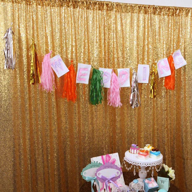 183x244cm outdoor wedding stage background luxury gold shimmer sequin fabric curtain