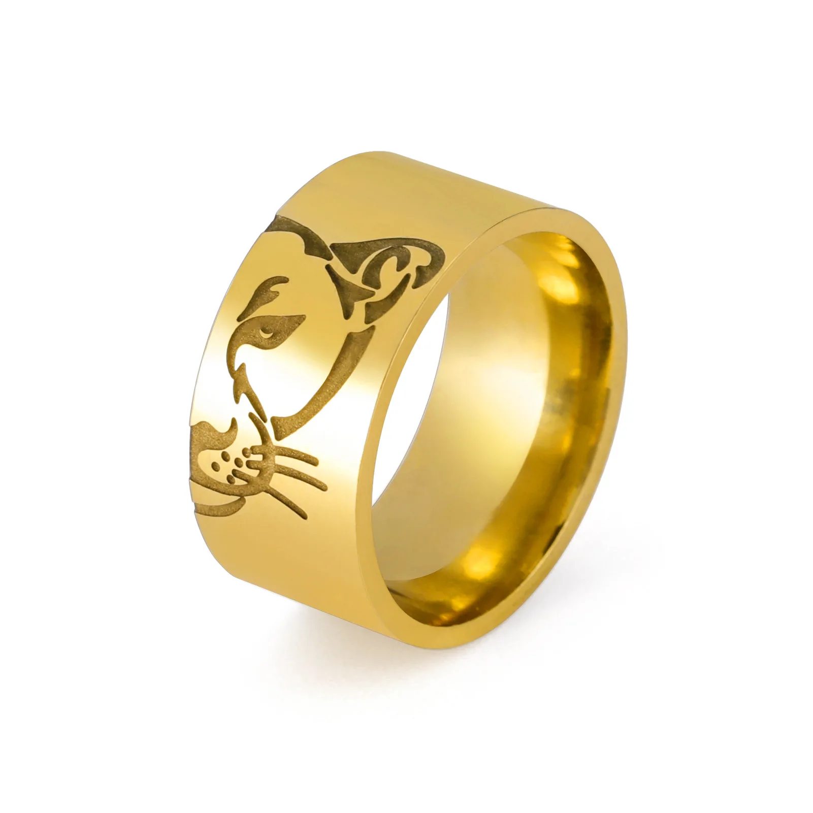 Stainless Steel Gold Color Finger Rings For Men Women Cool Lion Head Ring Punk Animals Couple Fashion Jewelry Gift Accessories