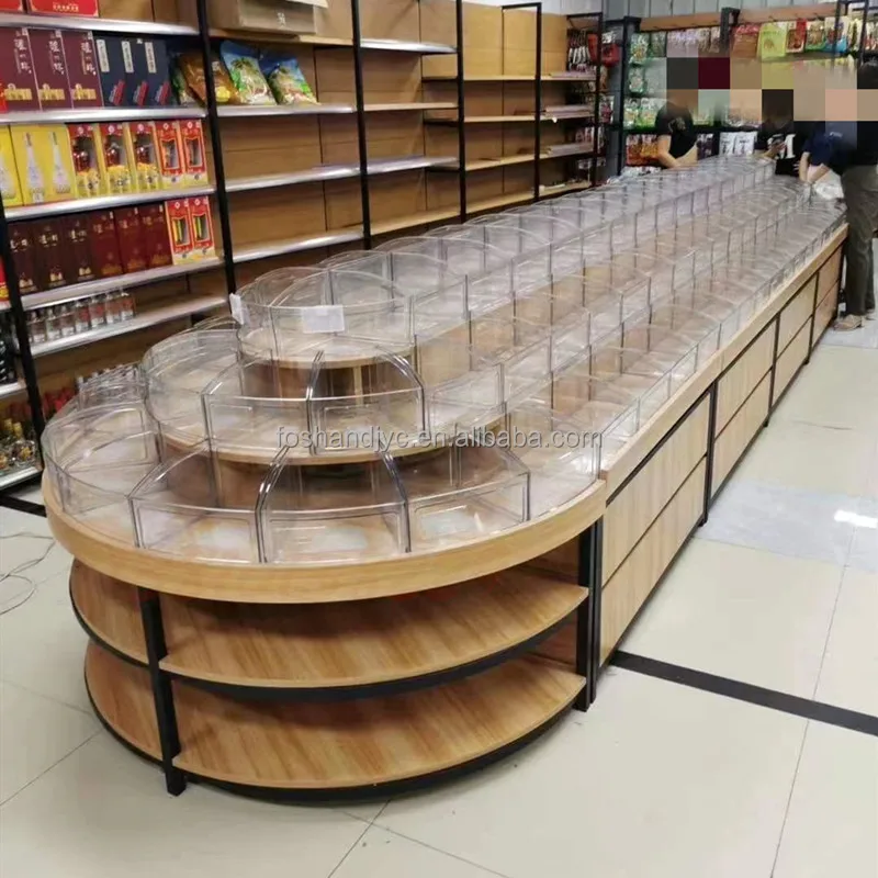 Custom wood bulk goods Gondola showstand store island shelves