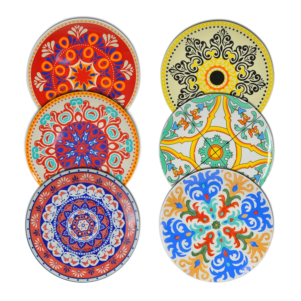 Sample Available Southeast Asian style custom printed restaurant ceramic plate sets flower design tableware dinner plate