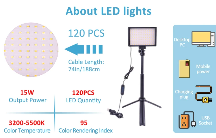Shoot Live Streaming Youtube LED Photography Video Light Panel Lighting Photo Studio Lamp Kit With Tripod Stand RGB Filters