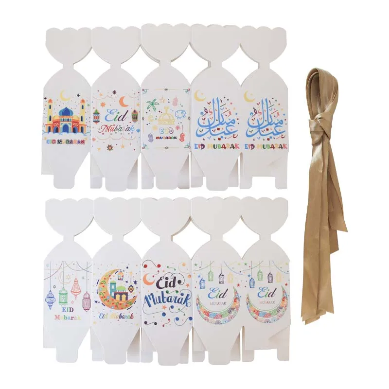 8 Designs Mixed Eid Mubarak Ramadan Candy Goodie  Gift Box With Ribbon Vase Shape Chocolate Box For Eid Party Decorations