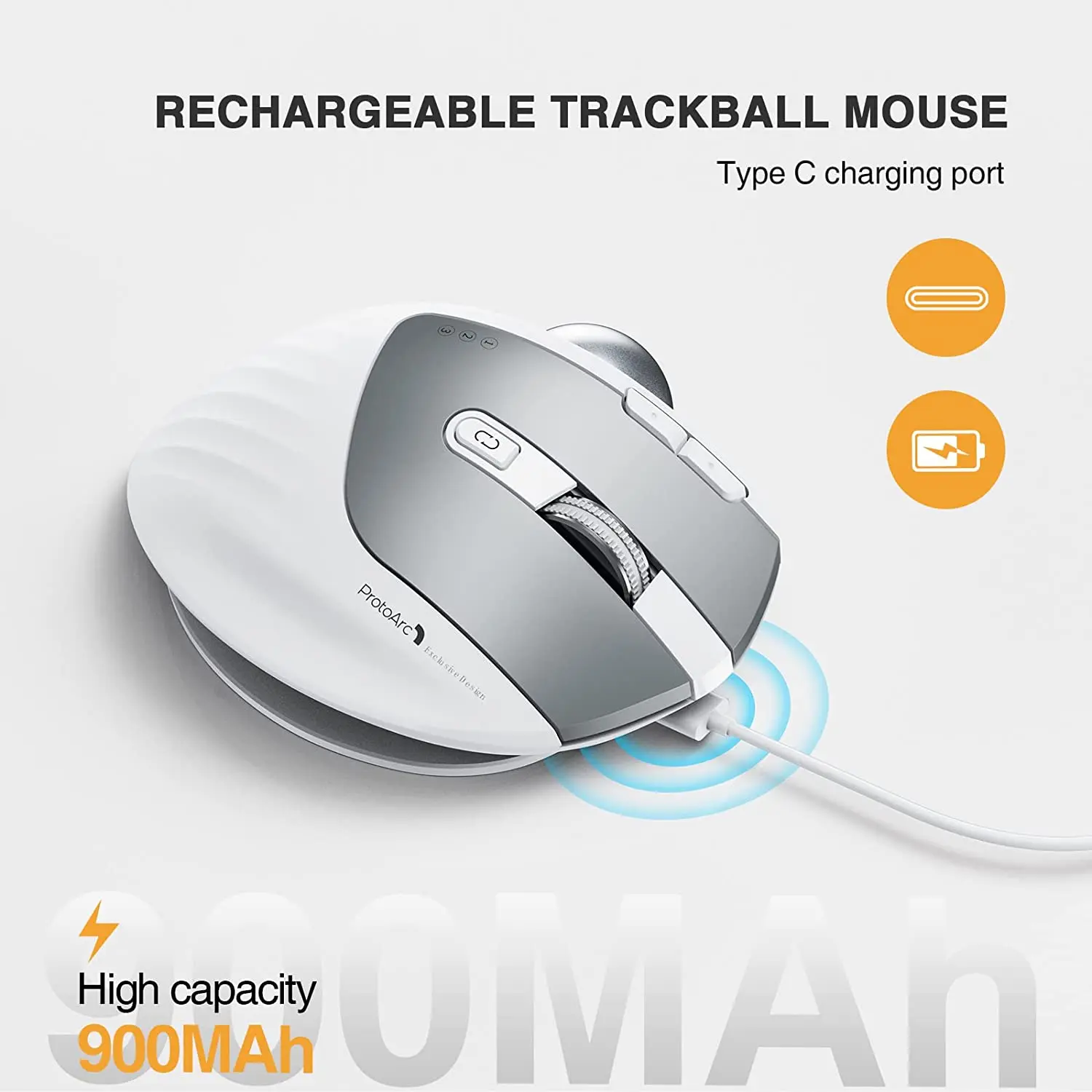 ProtoArc EM01 Large Hand Mouse 2400dpi 2.4 Ghz Recargable Vertical Wireless Blue tooth Usb Ergonomic Mouse For Desktop