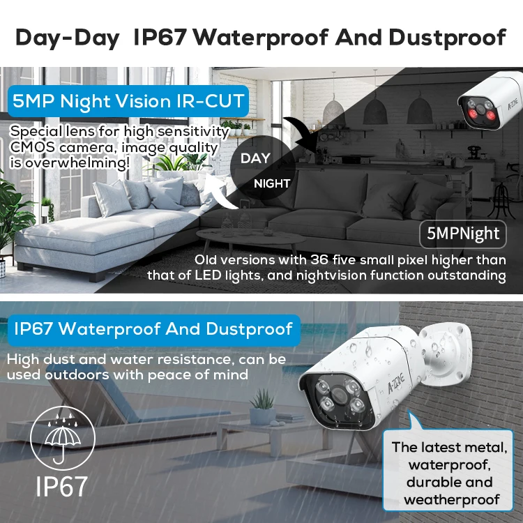  4 шт. POE 5Mp IP камера H.265 Быстрый QR Code простая настройка система видеонаблюдения HD инфракрасный Водонепроницаемая с 8-канального сетевого