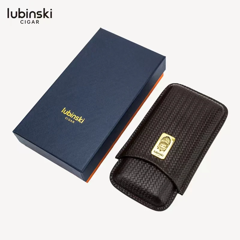 LUBINSKI cigar leather case three pack portable leather patch cigar case cigar tube with gift box