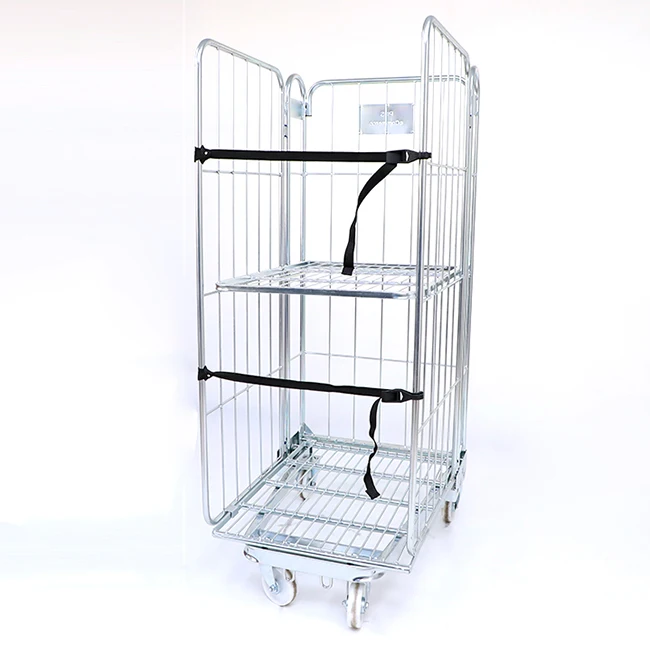 High Quality 3 Sides Powder Coated Logistic Security Cargo Nesting Storage Roll Container Trolley