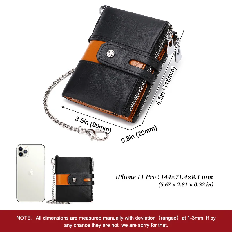 Cow Leather Color Contrast Card Wallets Purse Mini Leather Vintage Male Bag With Zip Key Chain Short Wallet Man