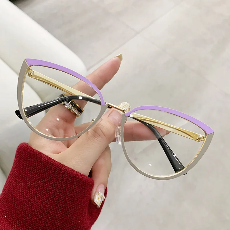 2024 Cat Eye Glasses Frame Fashion Metal Glasses Anti Blue Light Glasses For Women