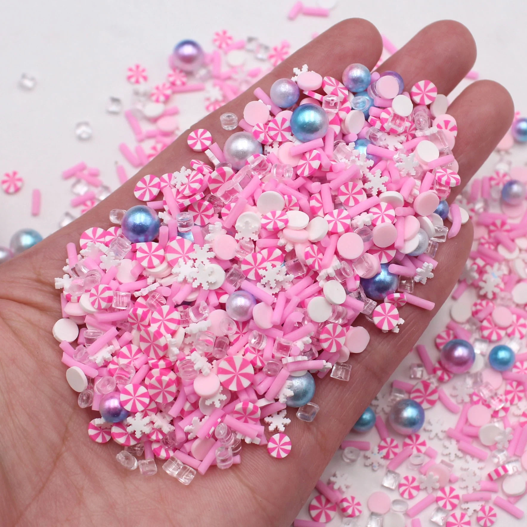 1KG/Bag Kawayi Sweet Series Pink Mints Clay Slices Dots Sprinkles with Pastel Beads for Diy Slime Crafts
