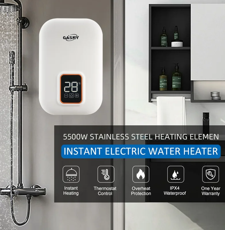 220-240V 6KW Electric Instantaneous instant Electronic Kitchen Wall Mounted Tankless Hot Water Heater