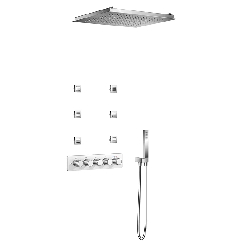 Thermostatic Shower Body Sprays Systems Wall Mounted 12 Inch LED Rain Shower Faucet Set Allow Multiple Heads to Function at a Ti