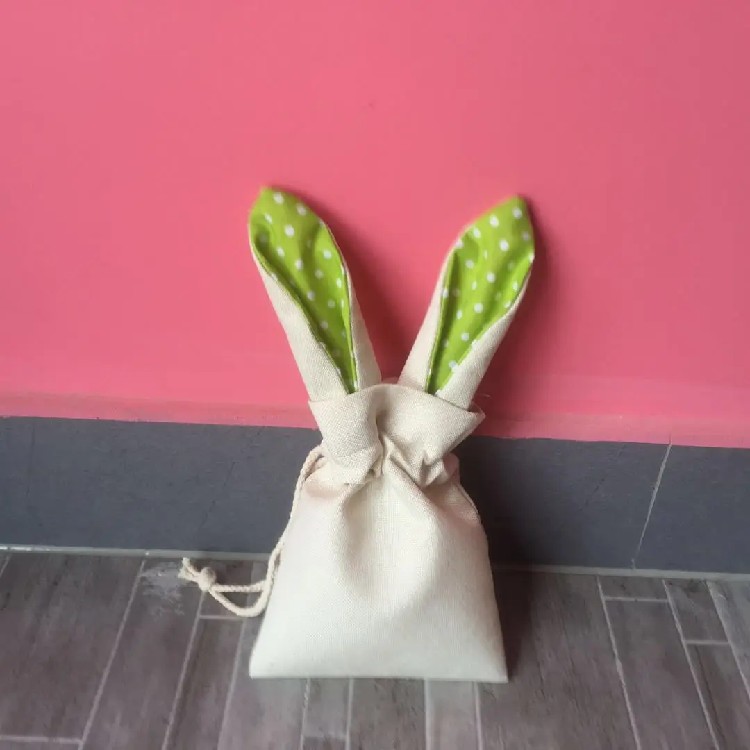 A-011 Sublimation Easter Bag Hot Sell Blank Easter Bunny Ear Drawstring Egg Candy Basket Party Decor Linen Kids Pendant Bucket