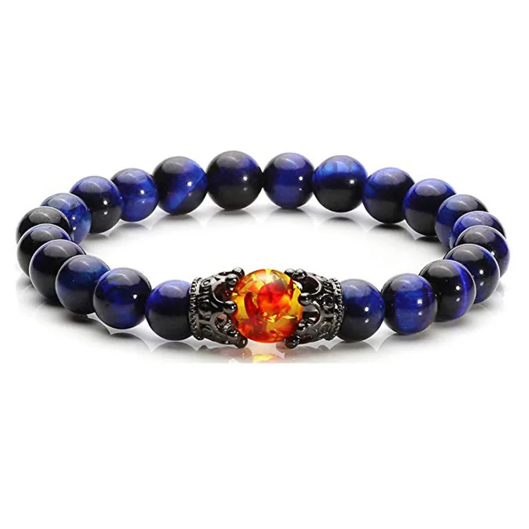 European and American hot selling fashion Tiger eye stone  hematite  Lava  Double crown Bracelet